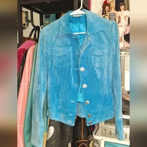 Genuine Blue Leather Suede Jacket